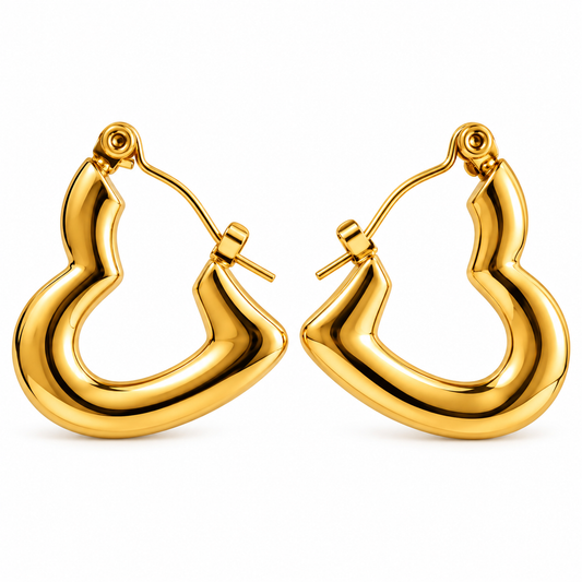 Gold Plated Anti Tarnish Plain Heart Hoop Earrings for Women