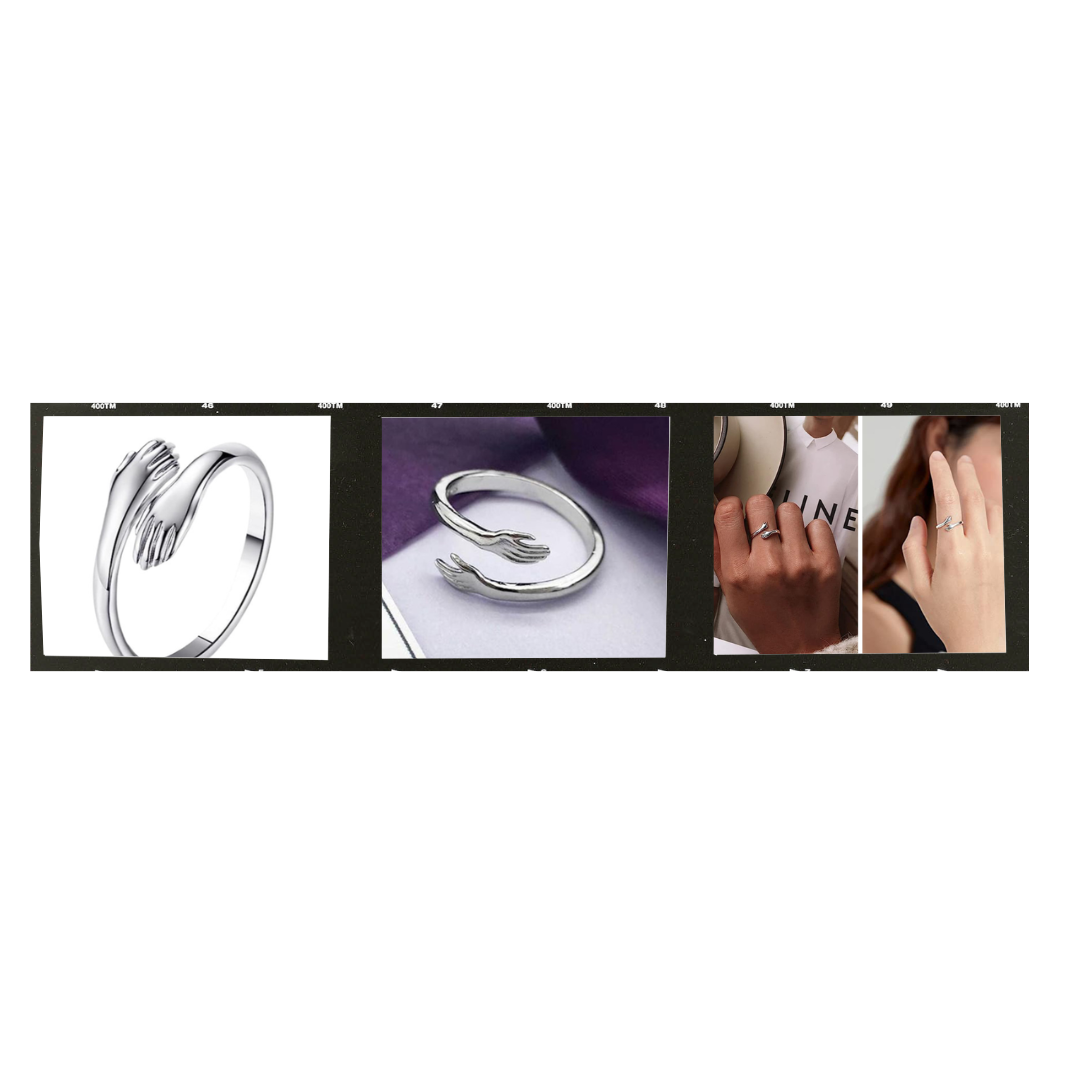 Collage of Chic Hug Charm Set – Anti-tarnish Silver-plated Charm Bracelet & Hug Ring