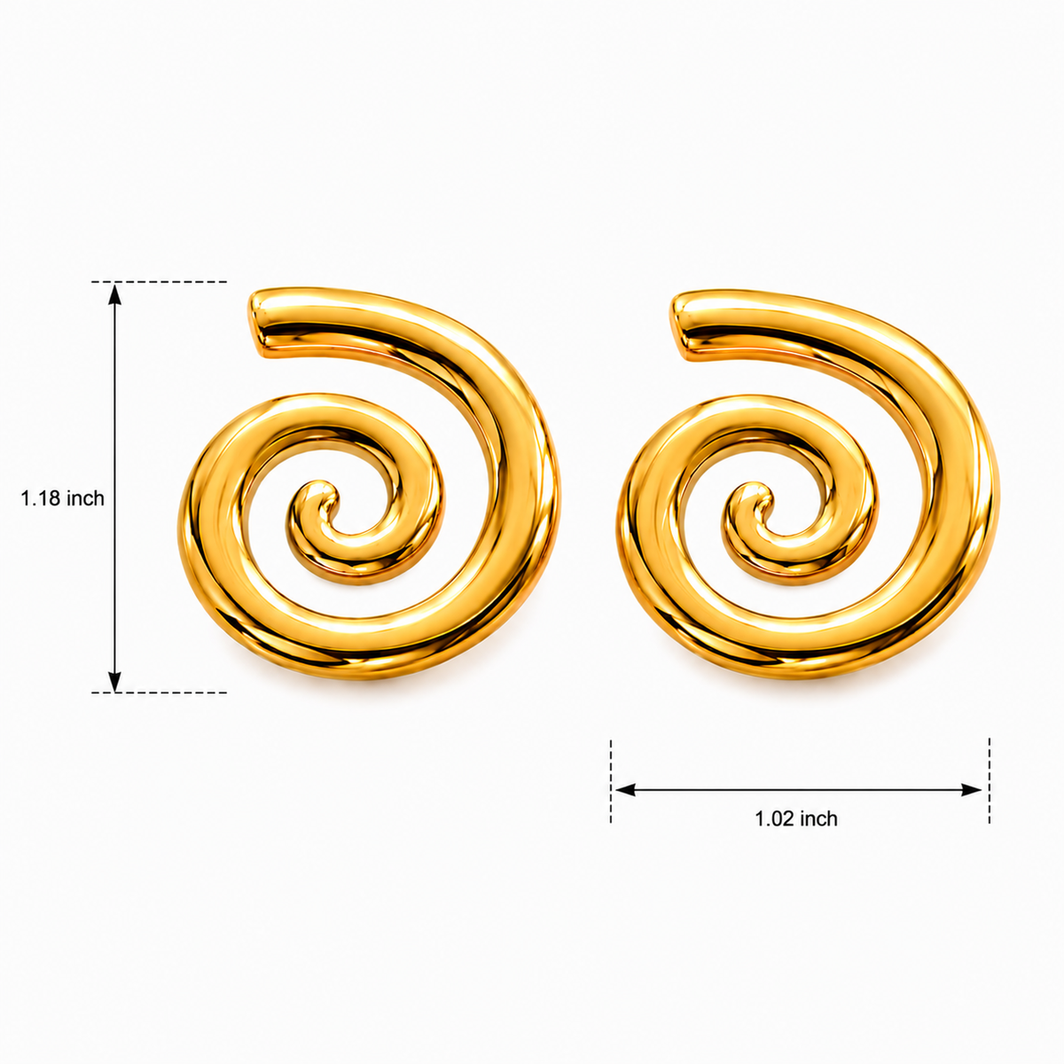 Amara Gold Plated Anti Tarnish Spiral Statement Stud Earrings dimensions