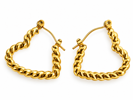 Gold Plated Anti Tarnish Honeycomb Heart Hoop Earrings for Women on white background