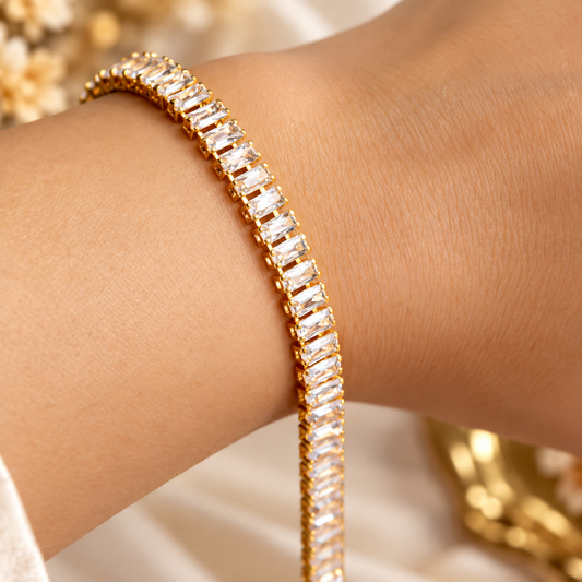 Gold Plated White Tennis Bracelet for Women on hand