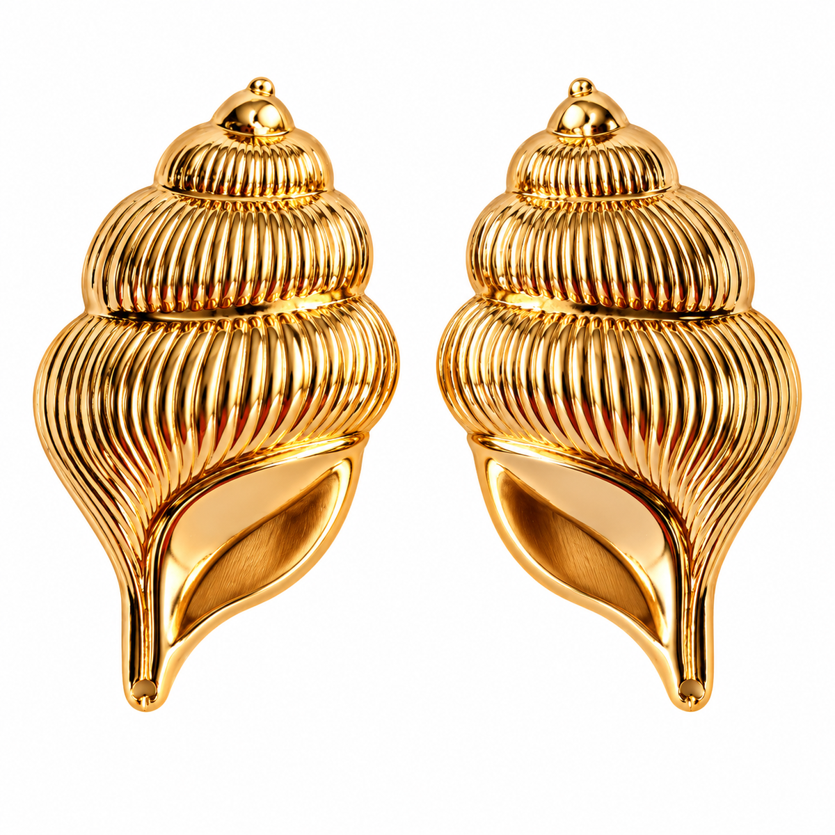 Gold Toned Chunky Shell Stud Earrings for Women on white background