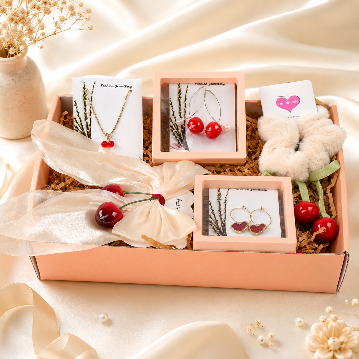 Open box of Blooming Cherry Beauty Gift Hamper for Women