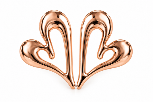 Rose Gold Toned Chunky Double Heart Stud Earrings for Women on white background