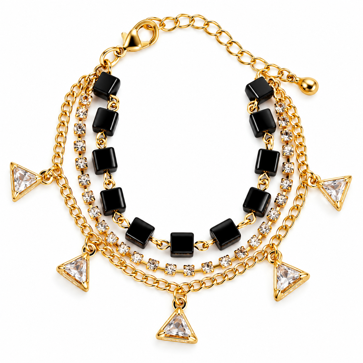 3 Layered Black Beads Bracelet for Women on a white background