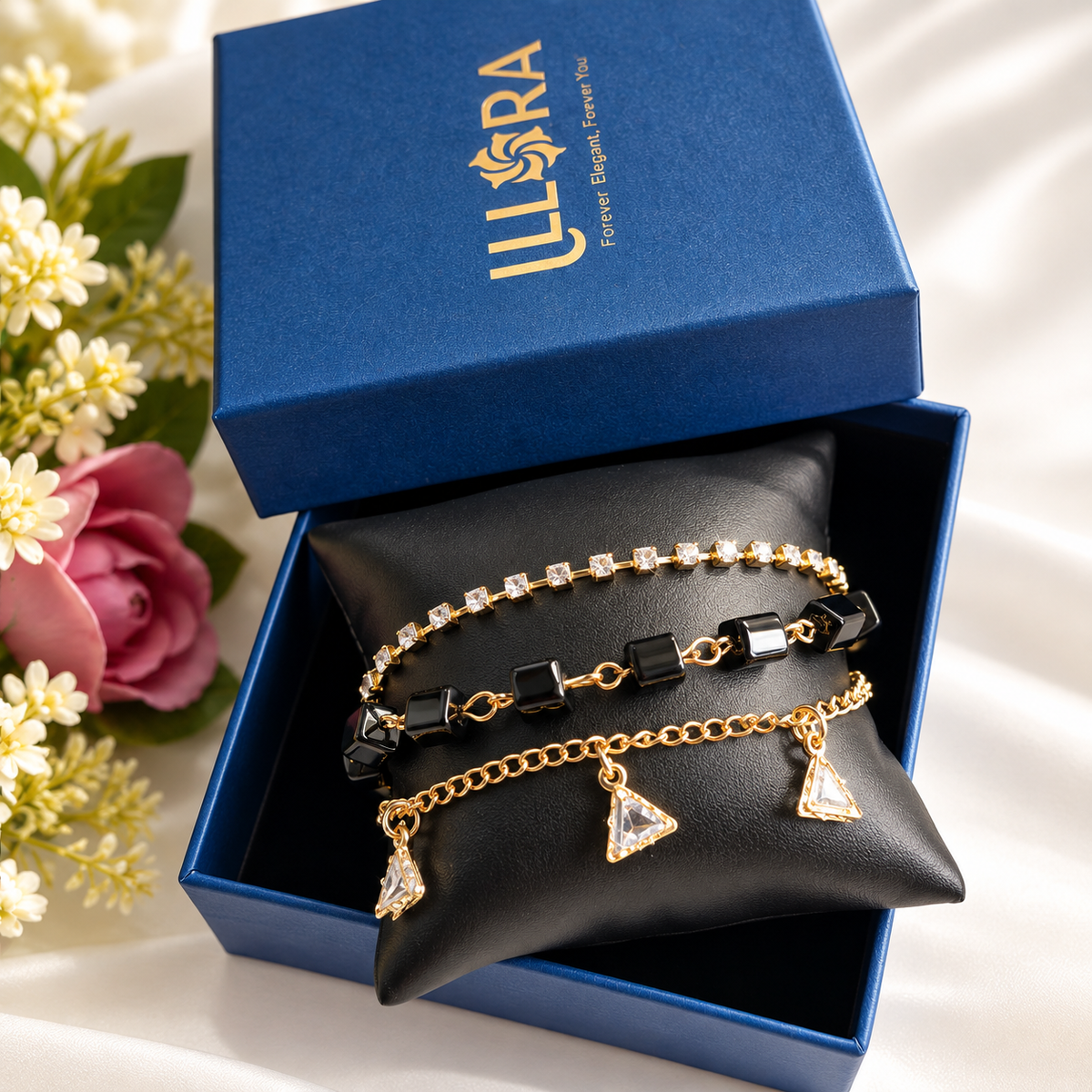 3 Layered Black Beads Bracelet for Women