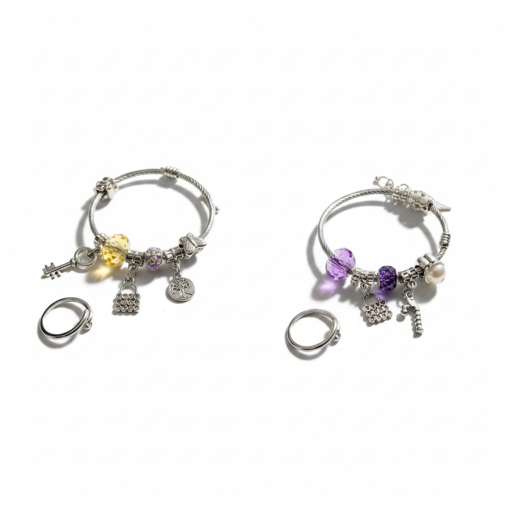 Chic Hug Charm Set – Anti-tarnish Silver-plated Charm Bracelet & Hug Ring on a white background