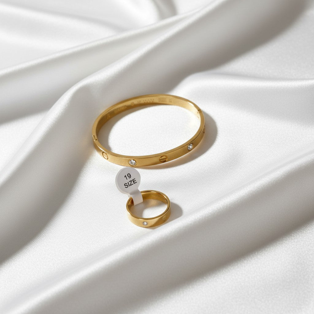 Classic Zircon Kada Duo on a white satin background