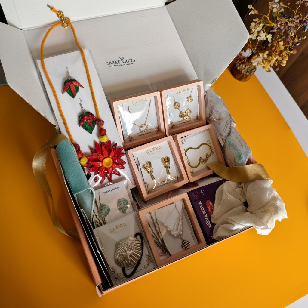 Cupid’s Favourite Girl Beauty Gift Hamper For Women & Girls on a yellow surface