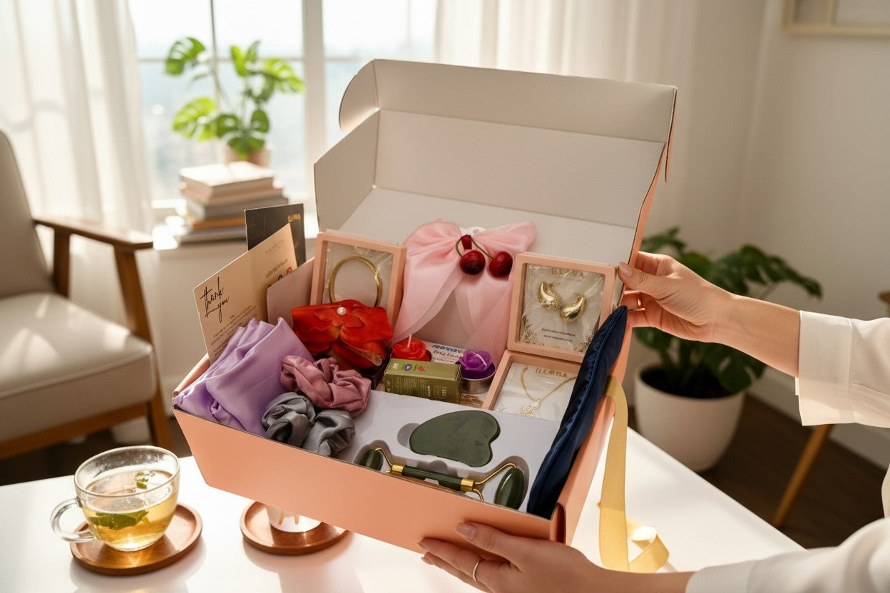 Person opening the box of The Glamouristic Luxe Gift Hamper for Women & Girls