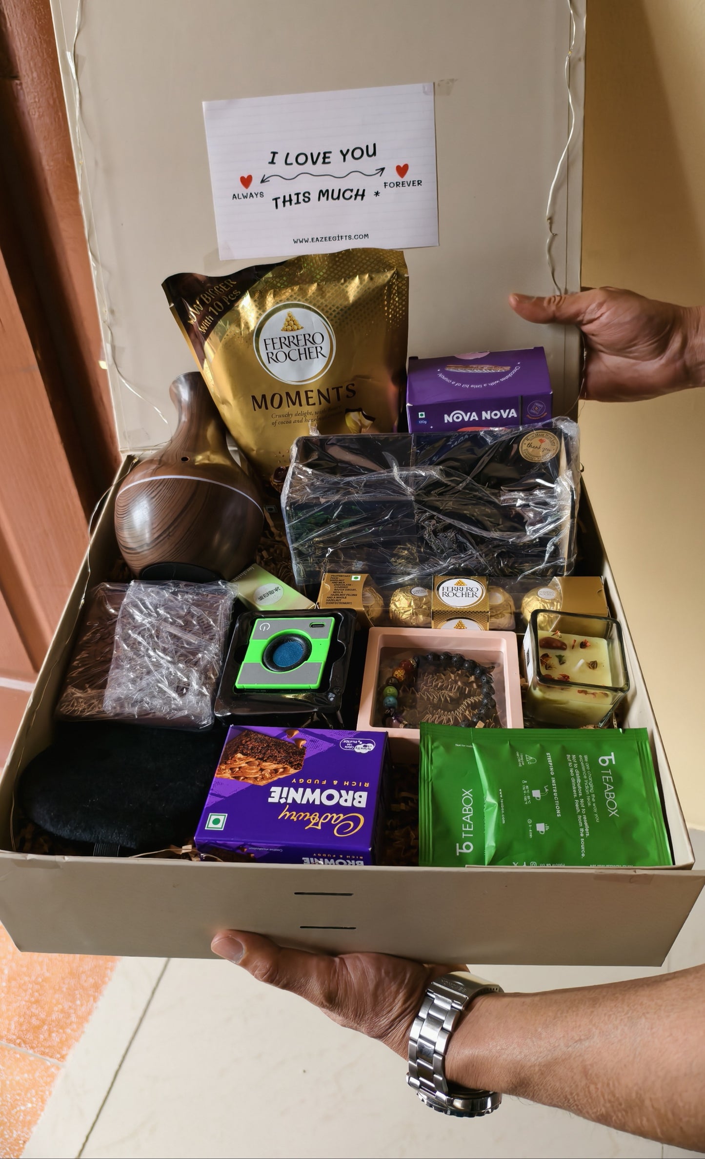 Mindful Momentum Wellness & Productivity Gift Hamper for Men in a luxury box with a 'I Love You' card