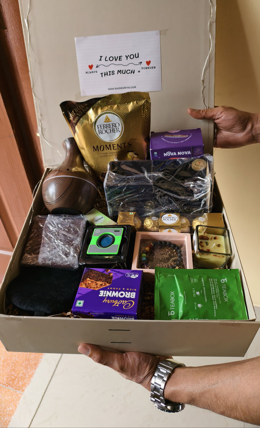 Mindful Momentum Wellness & Productivity Gift Hamper for Men in a luxury box with a 'I Love You' card