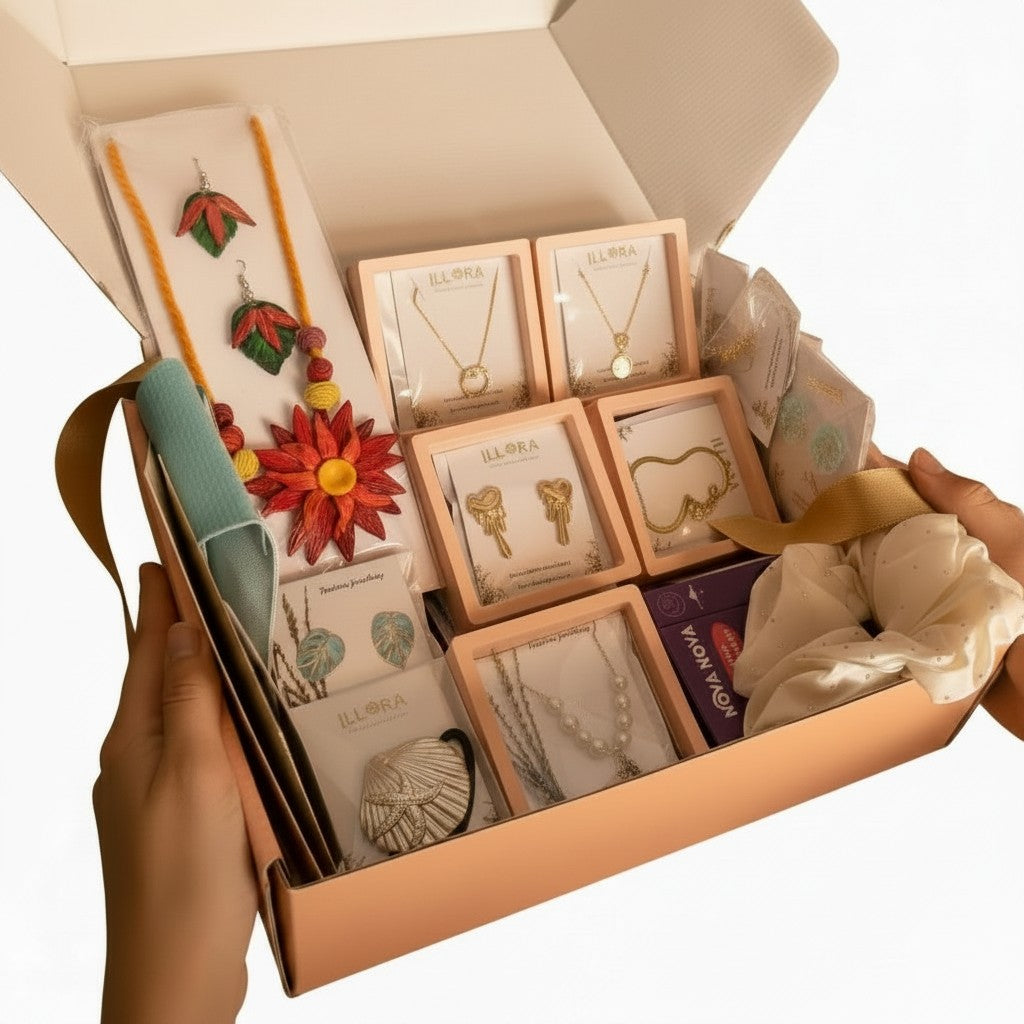 Hand holding Cupid’s Favourite Girl Beauty Gift Hamper For Women & Girls on a white background