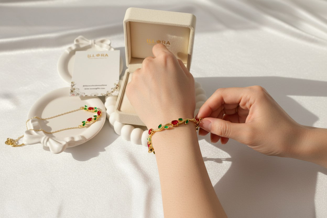Women wearing Scarlet Bloom Tulip Gold Plated Anti-Tarnish Jewellery Set