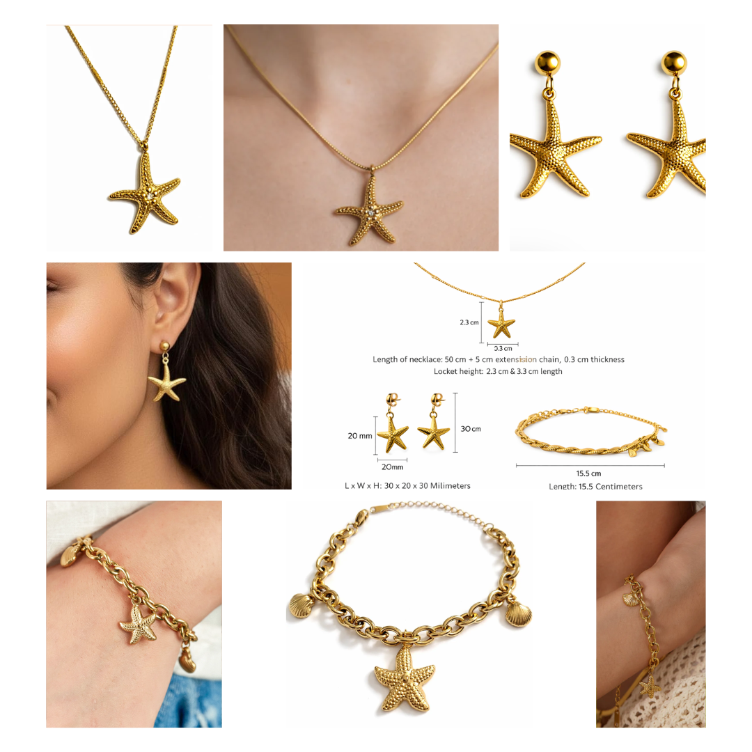 Collage of Summer Tide Starfish Gold Plated Anti-Tarnish Jewellery Set for Women