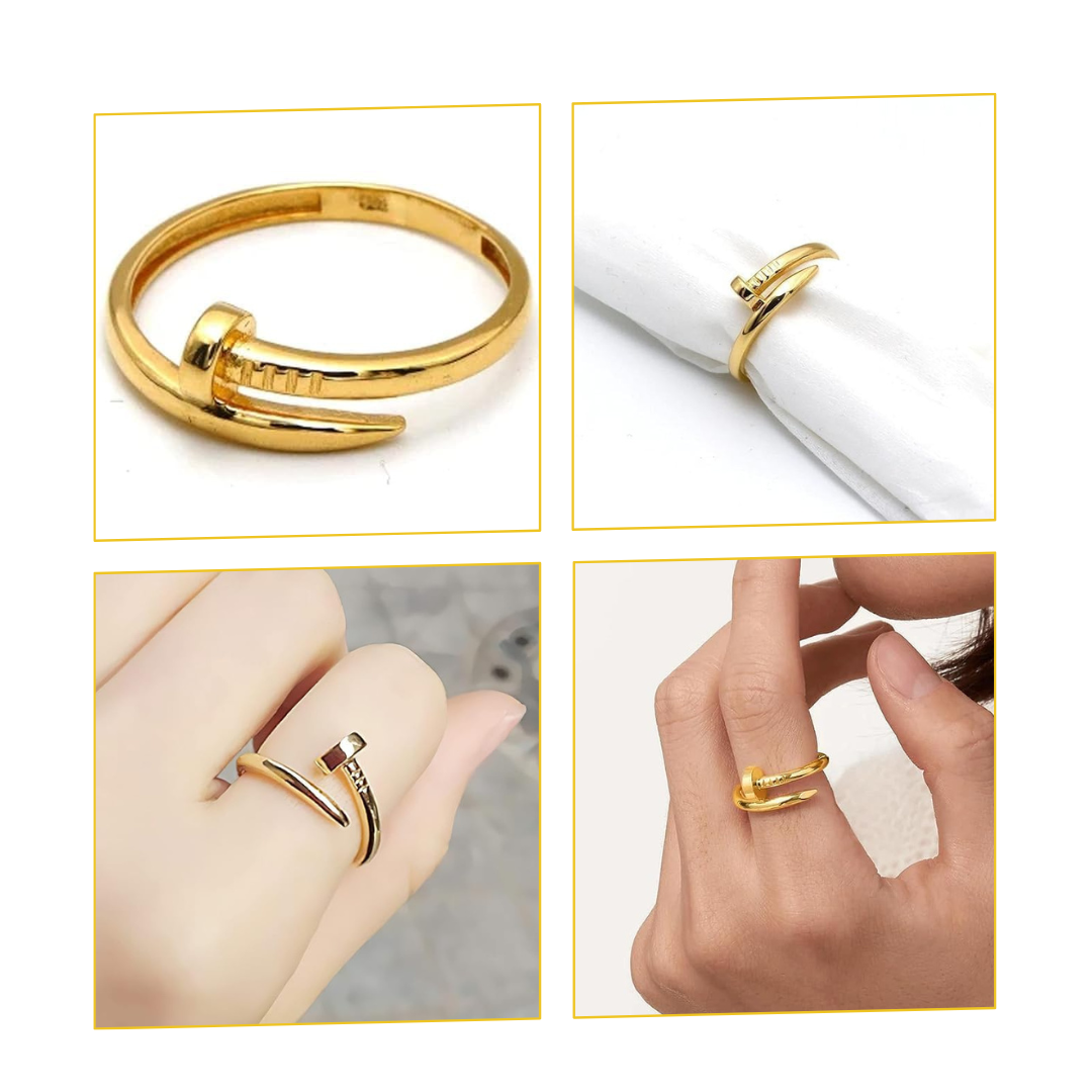 Collage of Bold Nail Statement Duo – Anti-tarnish 18k Gold-plated Nail Bracelet & Nail Ring Set