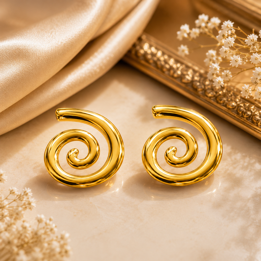 Amara Gold Plated Anti Tarnish Spiral Statement Stud Earrings