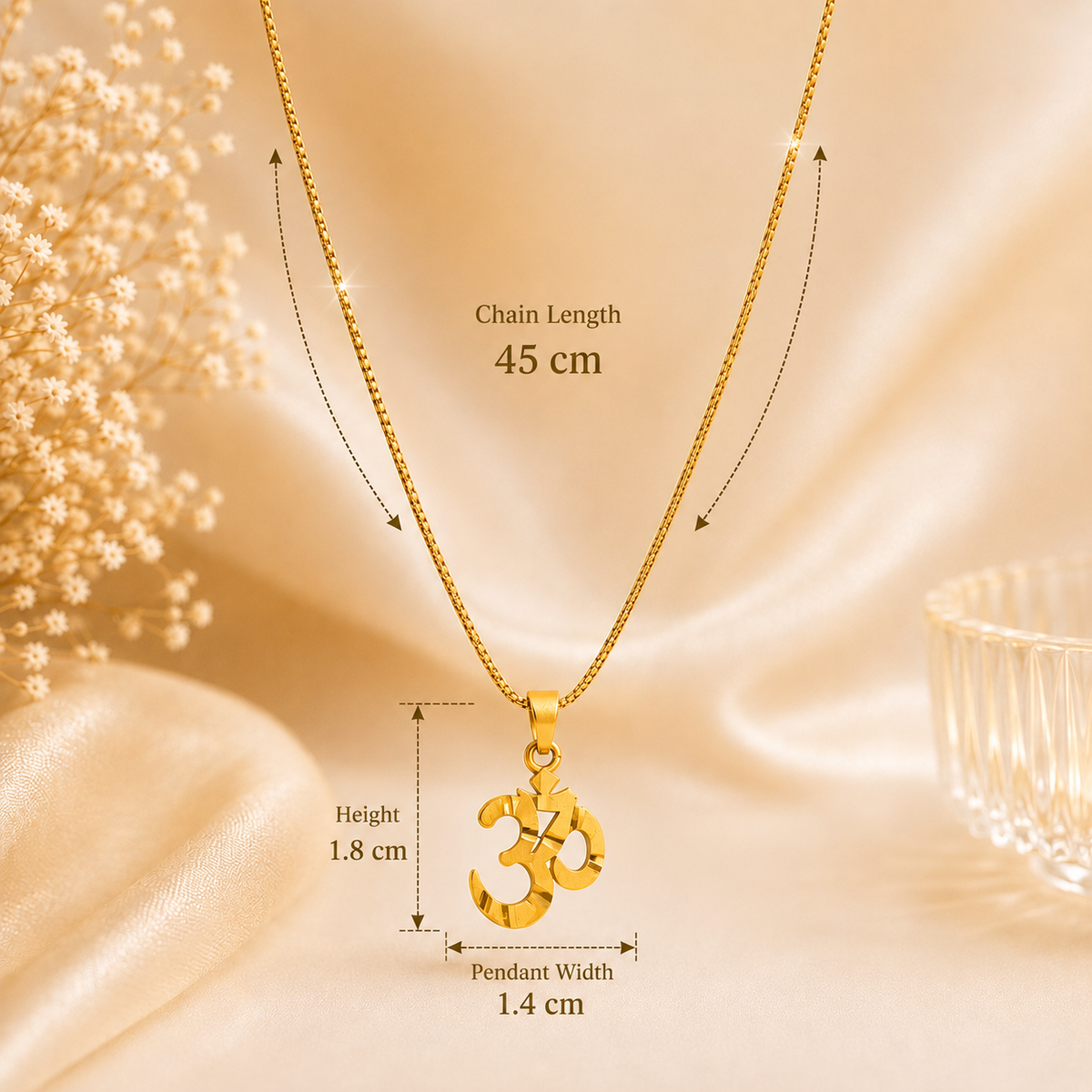 Celeste gold plated Om Necklace with dimension