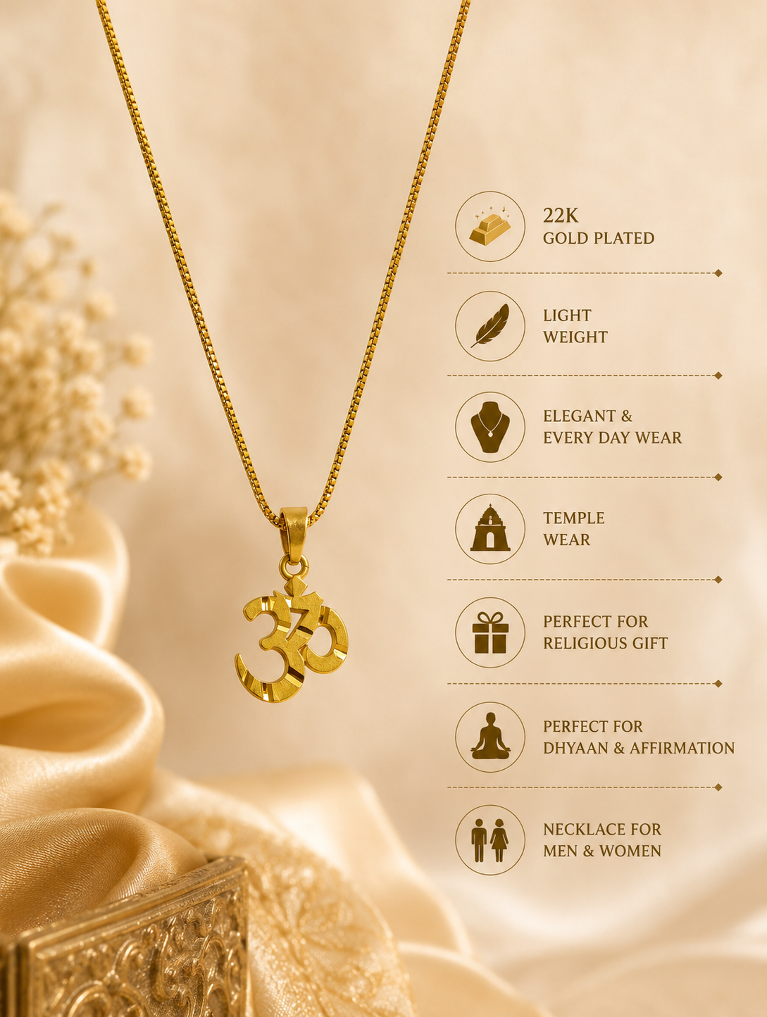 Celeste gold plated Om Necklace product feature
