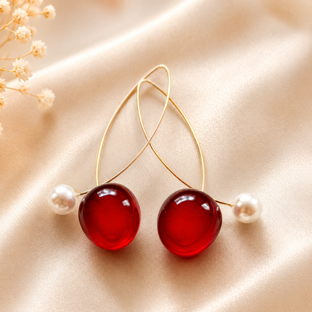 Cherry Bloom Gold Toned Earrings for women