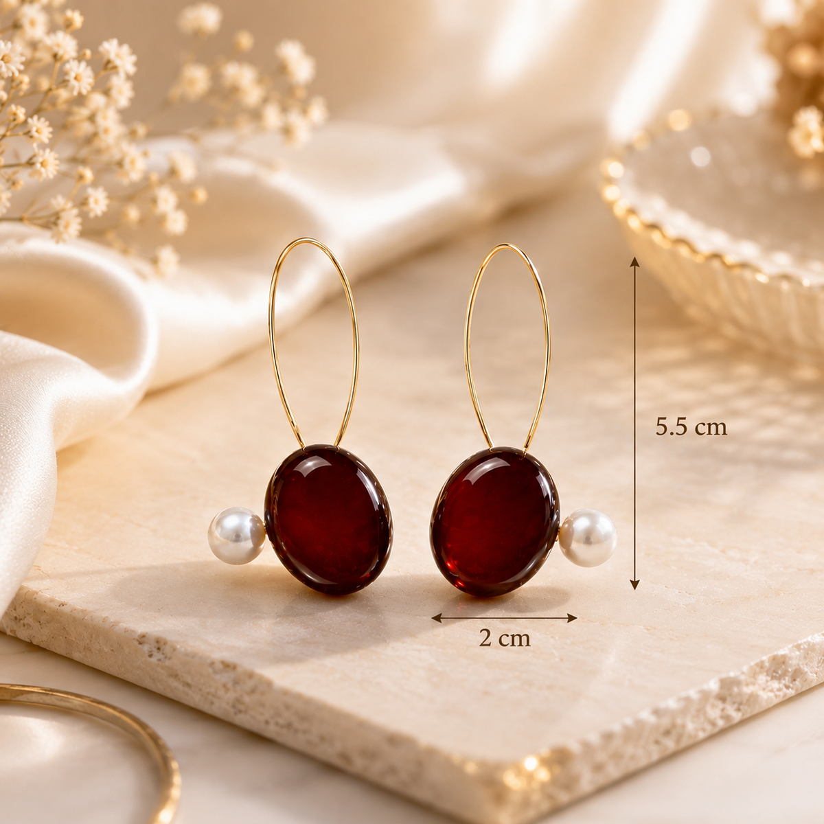 Cherry Bloom Gold Toned Earrings dimension