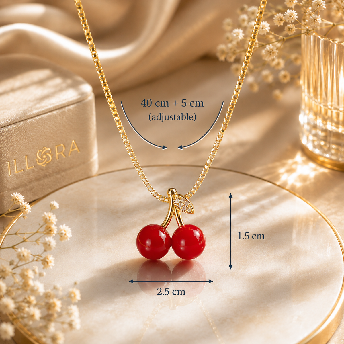 Cherry Bloom Gold Toned Necklace dimension