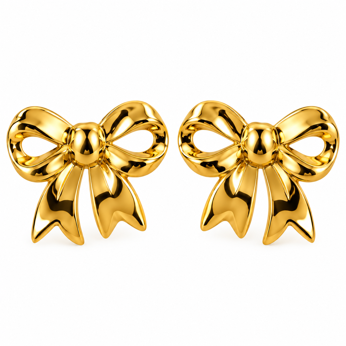 Gold Plated Anti Tarnish Chunky Bow Stud for Women on white background