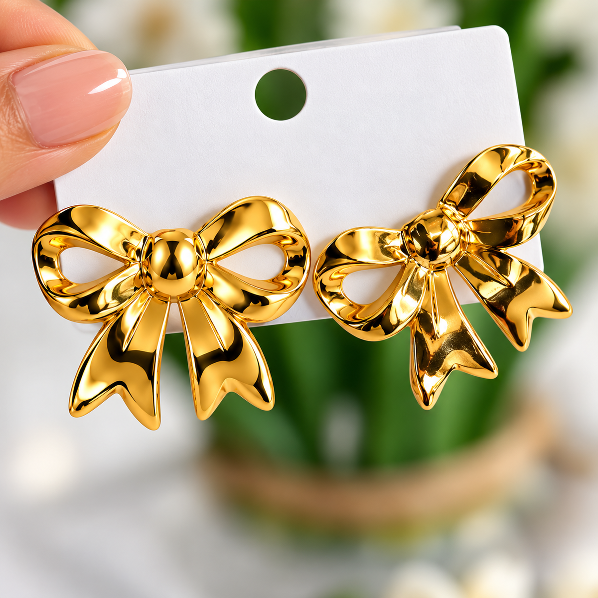Gold Plated Anti Tarnish Chunky Bow Stud for Women