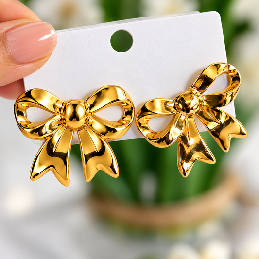 Gold Plated Anti Tarnish Chunky Bow Stud for Women
