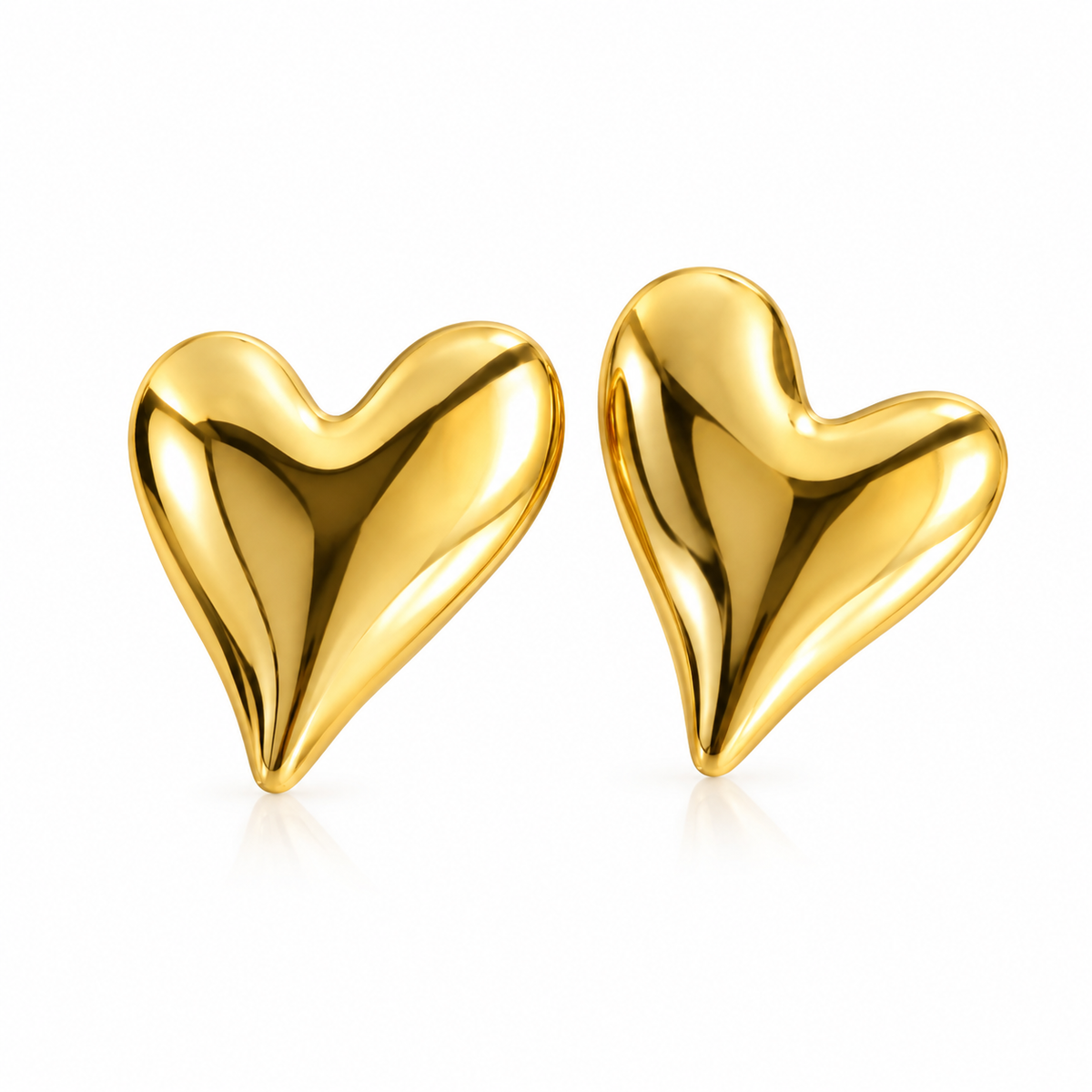 Gold Plated Anti Tarnish Chunky Heart Western Stud Earrings for Women on white background
