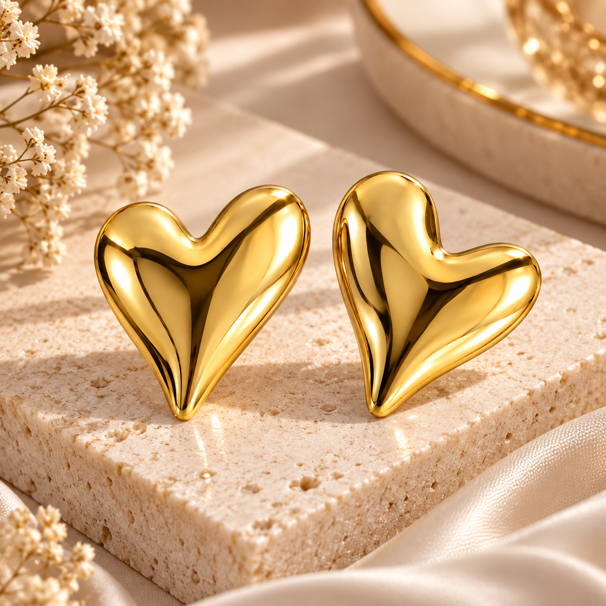 Gold Plated Anti Tarnish Chunky Heart Western Stud Earrings for Women