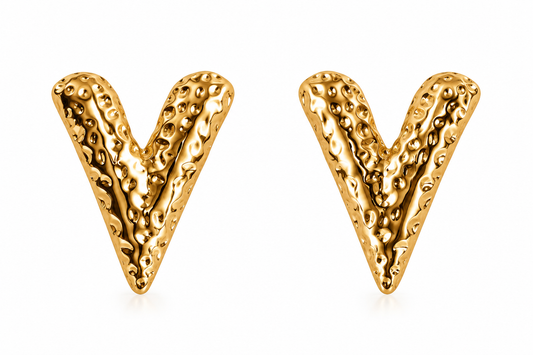 Gold Plated Anti Tarnish Chunky V Shape Stud Earrings for Women on a white background