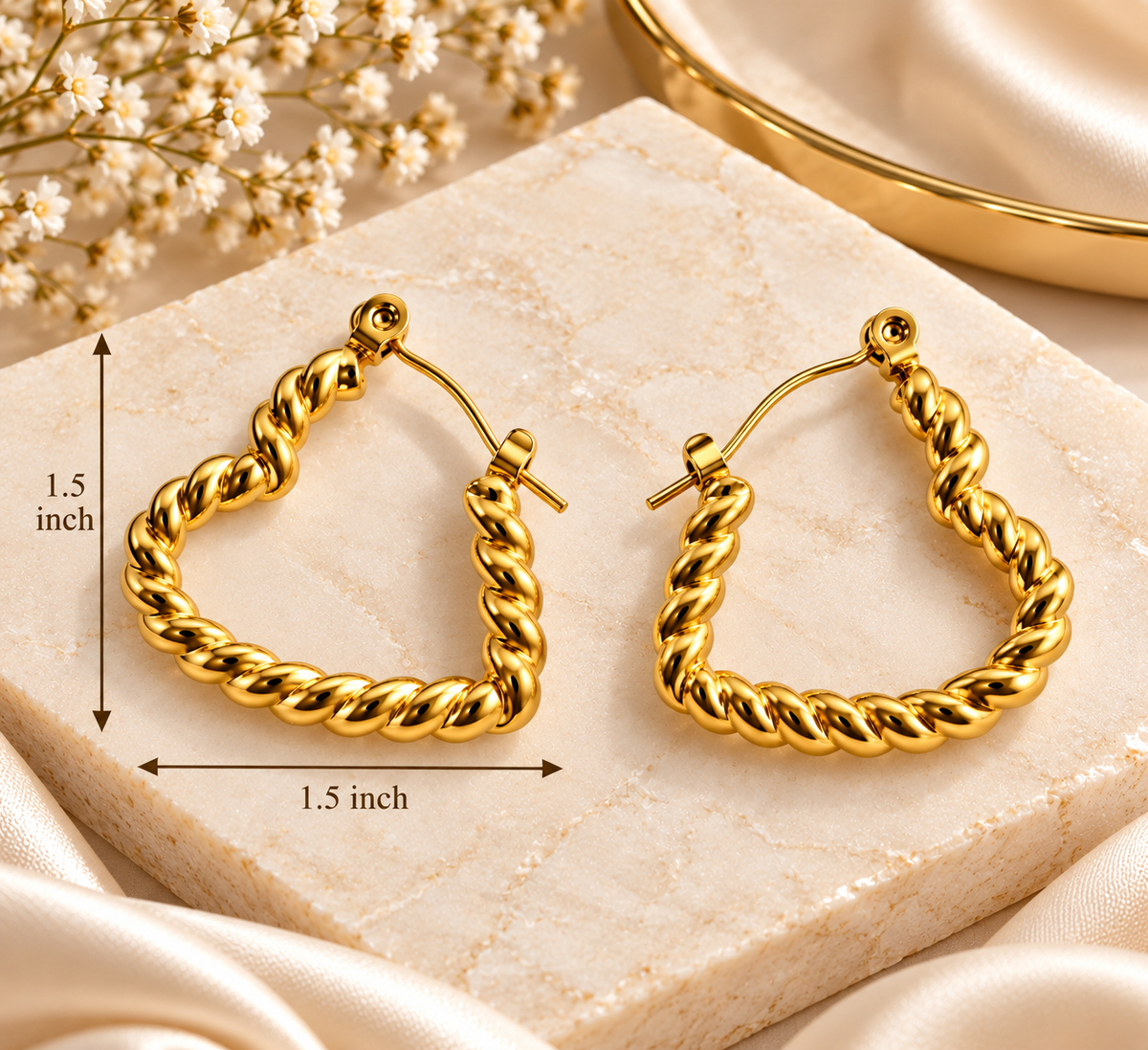 Gold Plated Anti Tarnish Honeycomb Heart Hoop Earrings for Women measurement