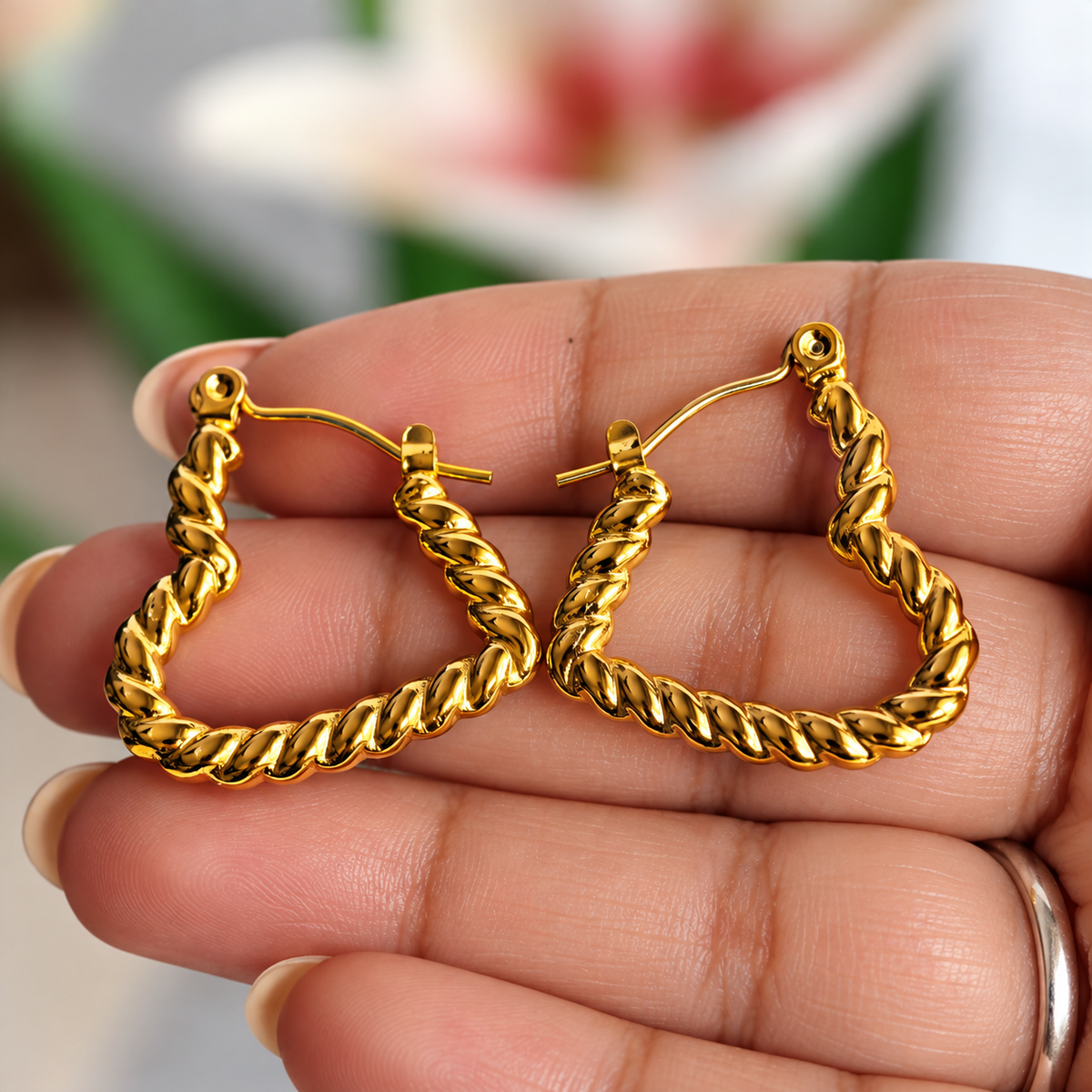 Gold Plated Anti Tarnish Honeycomb Heart Hoop Earrings for Women