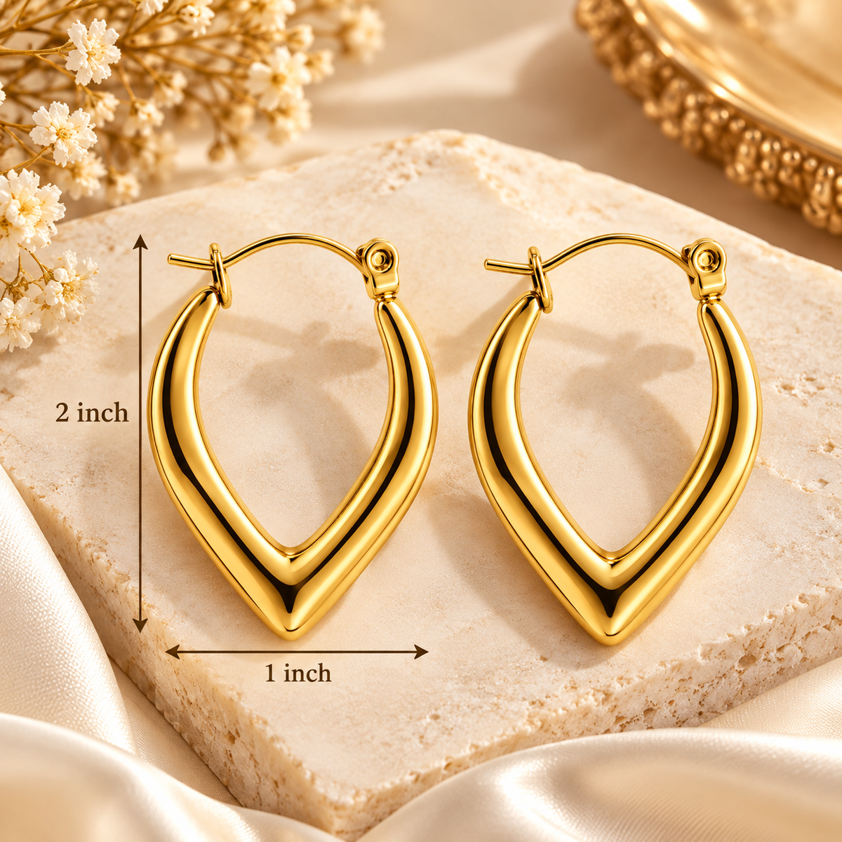 Gold Plated Anti Tarnish Oval Hoop Earrings for Women measurement