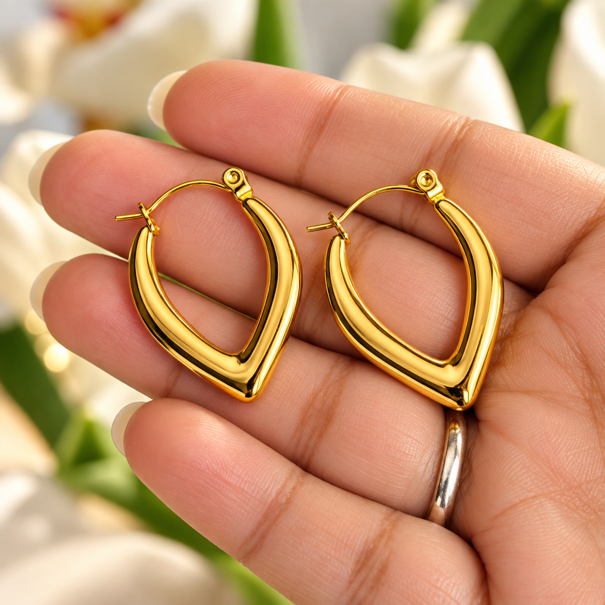 Gold Plated Anti Tarnish Oval Hoop Earrings for Women