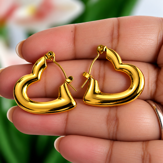 Gold Plated Anti Tarnish Plain Heart Hoop Earrings for Women