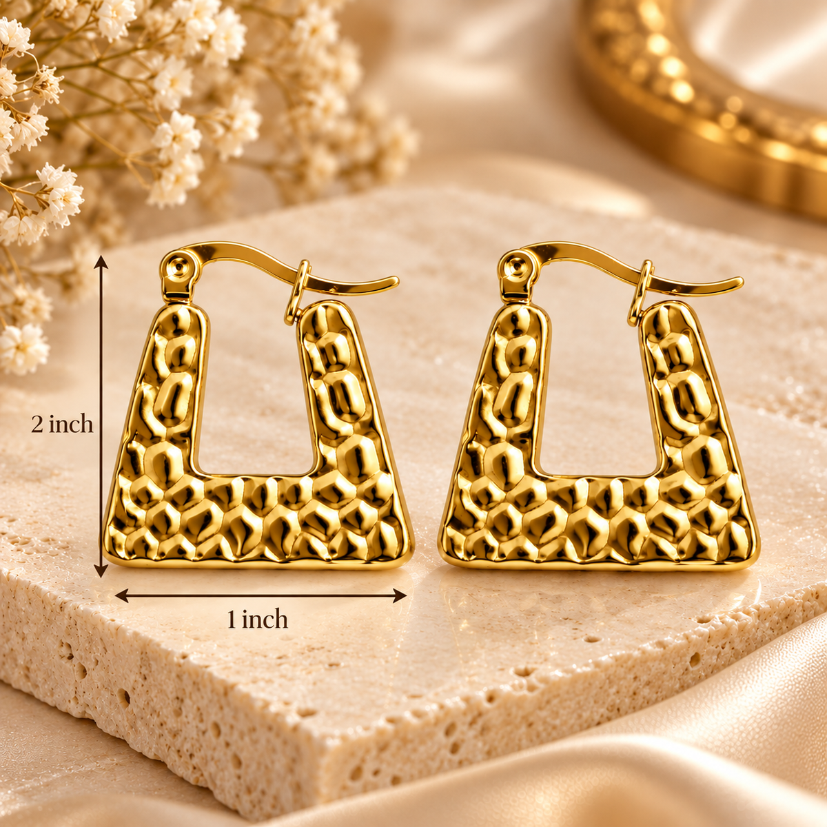Gold Plated Anti Tarnish Square Hoop Earrings for Women measurement