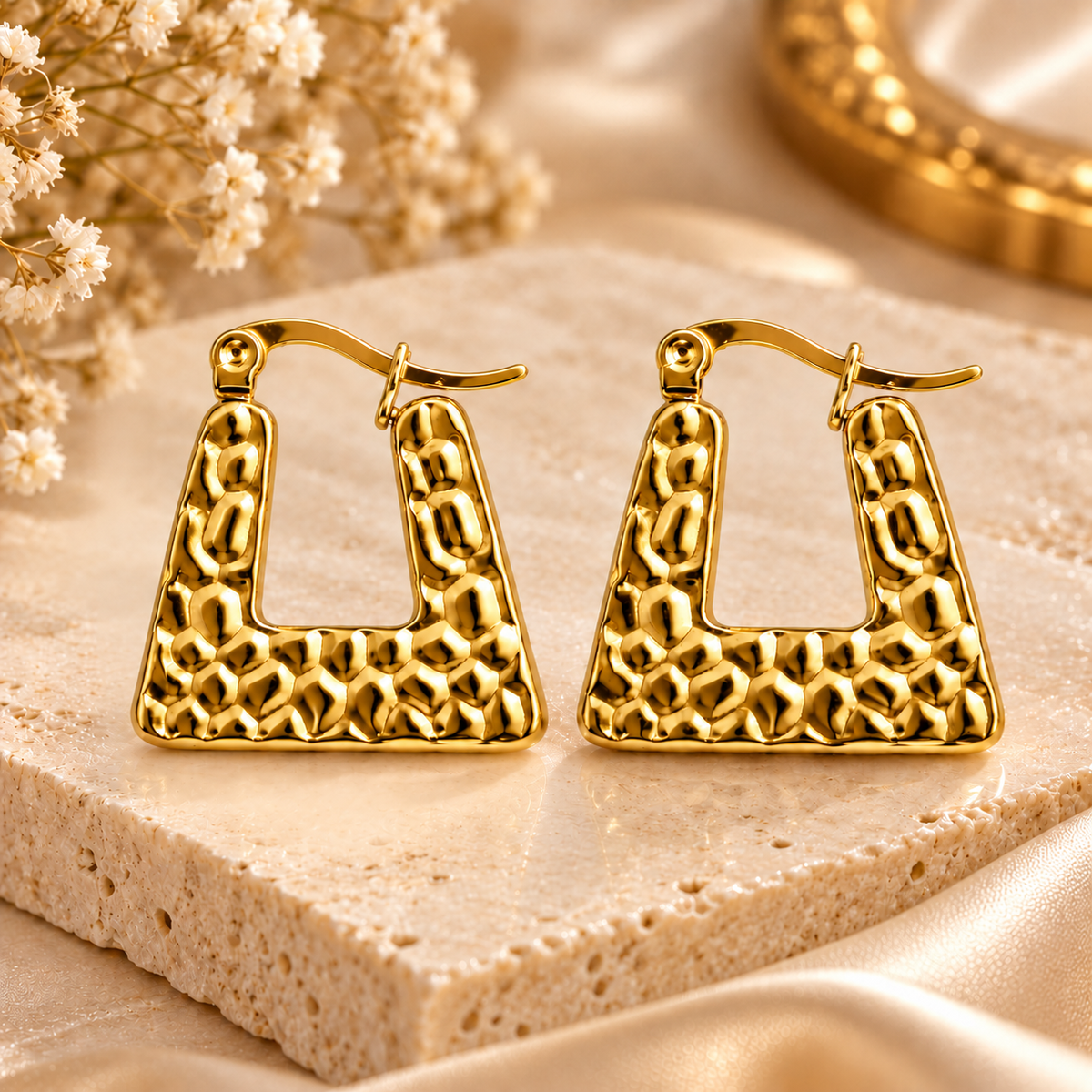 Gold Plated Anti Tarnish Square Hoop Earrings for Women