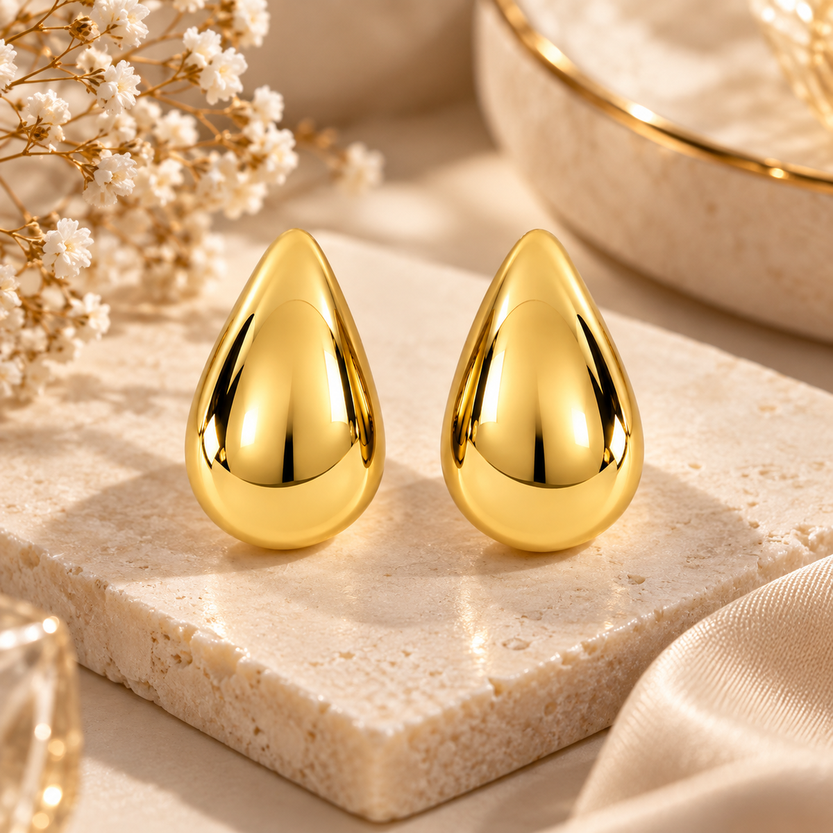 Gold Plated Anti Tarnish Teardrop Stud Earrings for Women