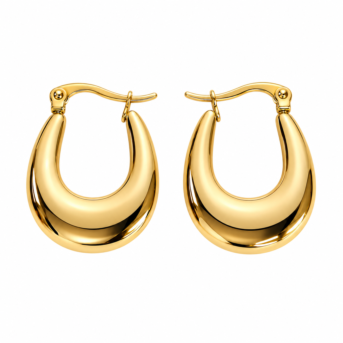 Gold Plated Anti Tarnish U-Shaped Hoop Earrings for Women on a white background