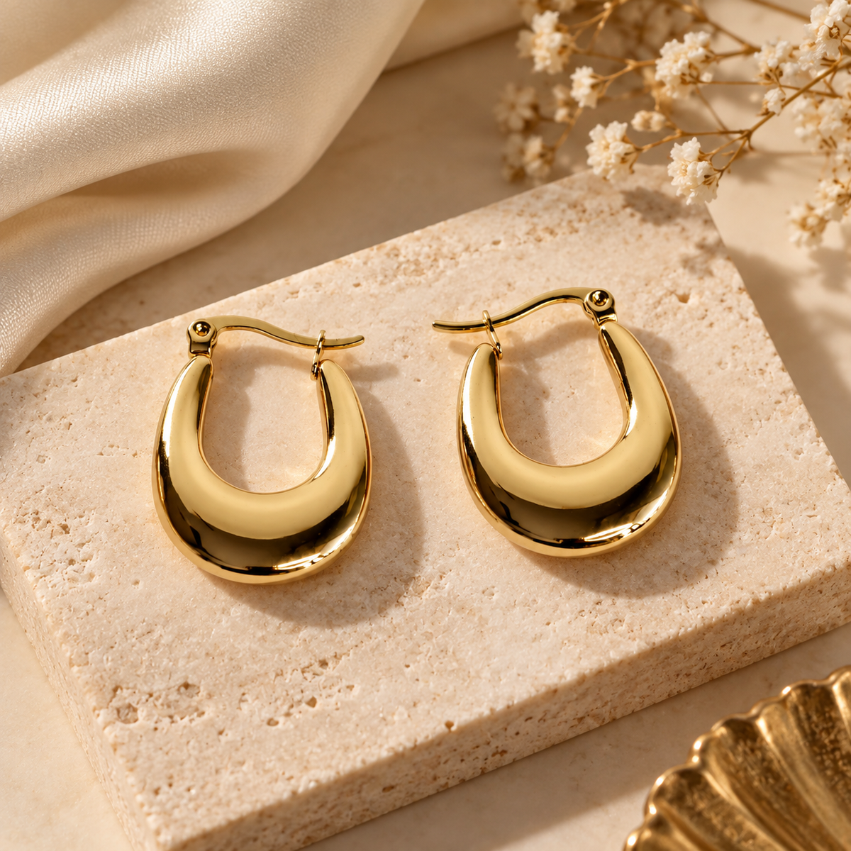 Gold Plated Anti Tarnish U-Shaped Hoop Earrings for Women
