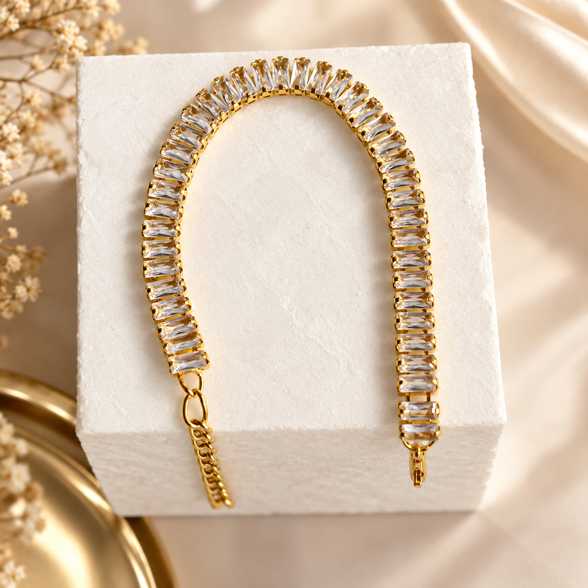 Gold Plated White Tennis Bracelet for Women