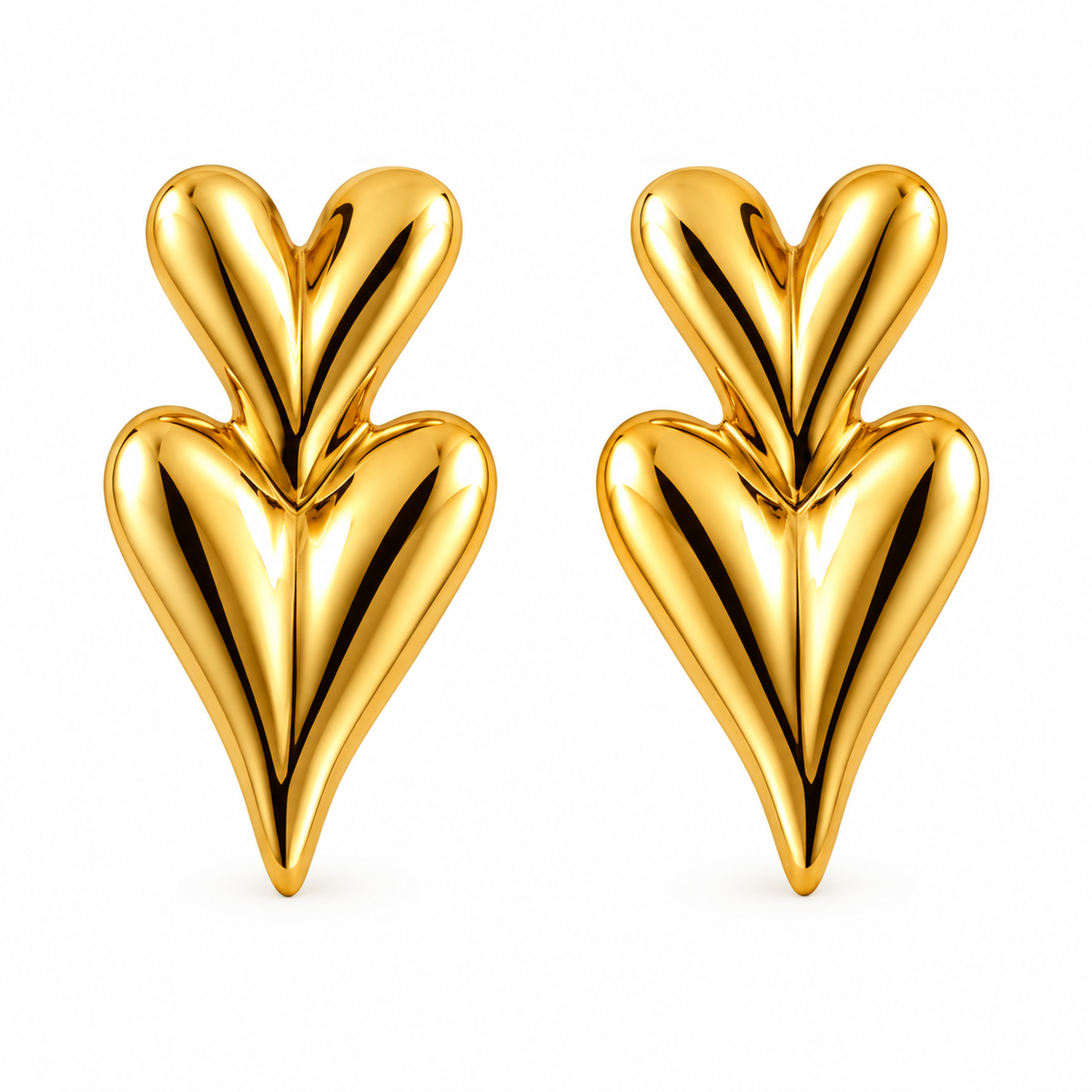 Gold Plated Anti Tarnish Double Heart Chunky Stud for Women on a white background
