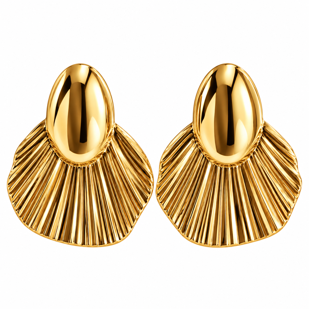 Gold Toned Chunky Petal Stud Earrings for Women on white background