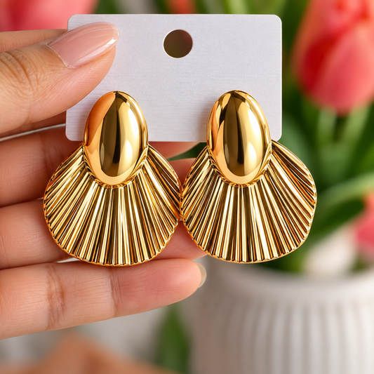 Gold Toned Chunky Petal Stud Earrings for Women