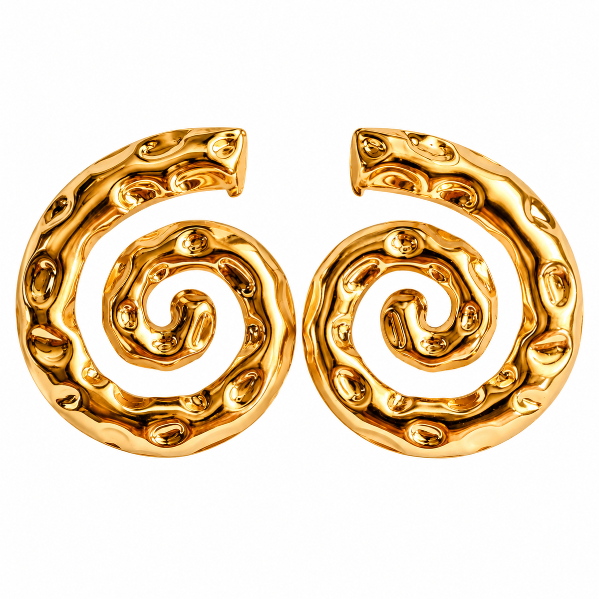 Gold Toned Chunky Spiral Stud Earrings for Women on white background
