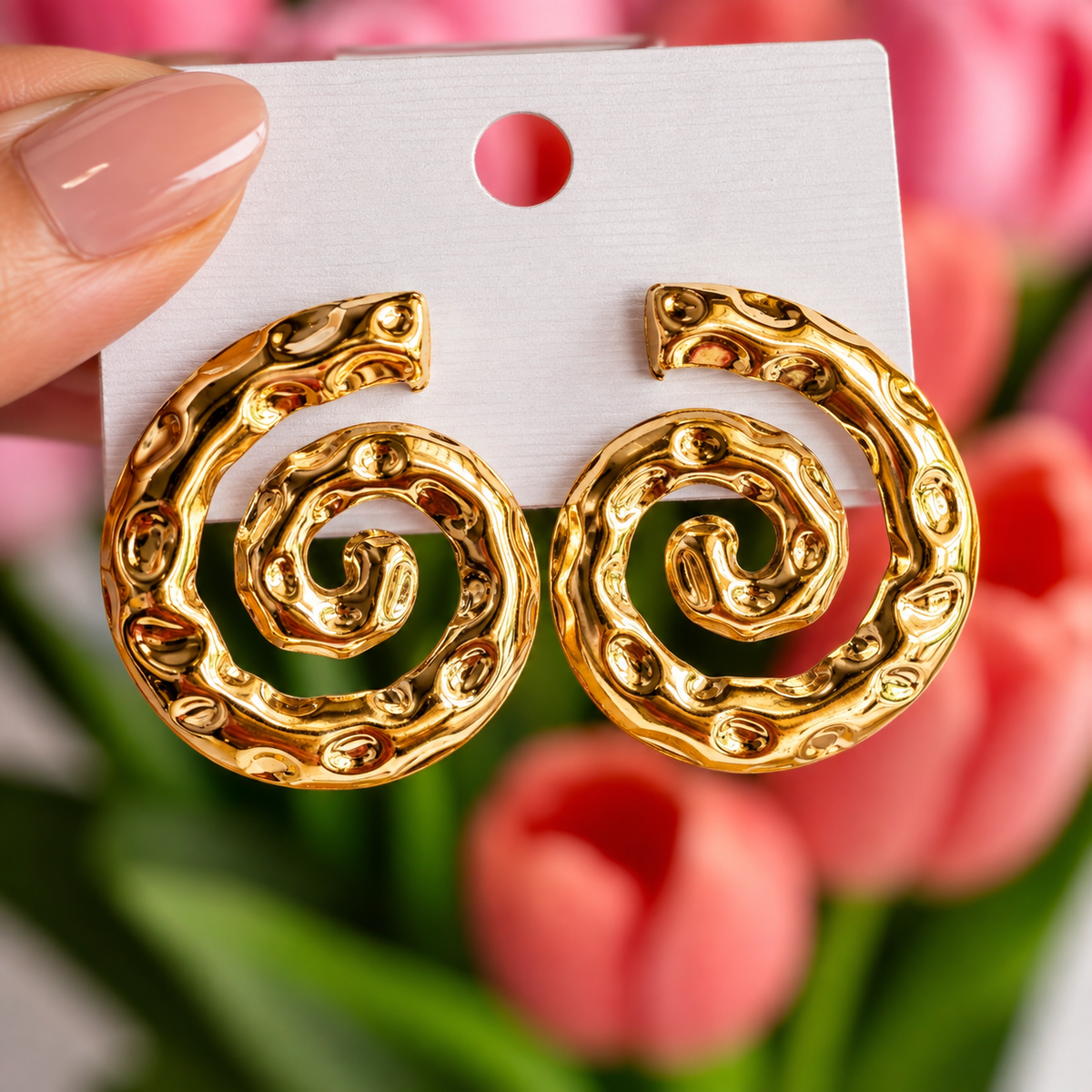 Gold Toned Chunky Spiral Stud Earrings for Women
