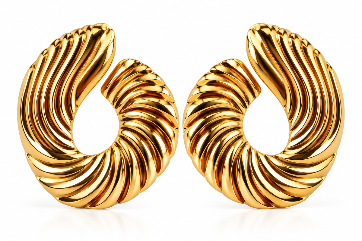 Gold Toned Chunky Twisted Rope Circular Stud Earrings for Women on white background