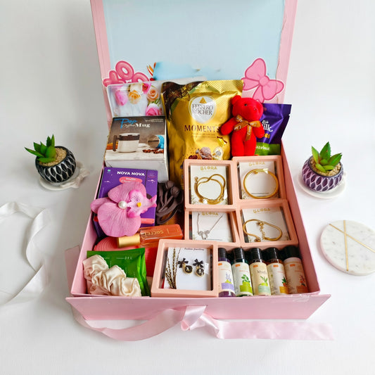 The Jet Setter Travel Gift Hamper For Women on a white surface.